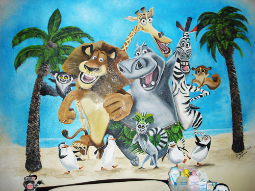 Cartoon jungle animals mural for nursery